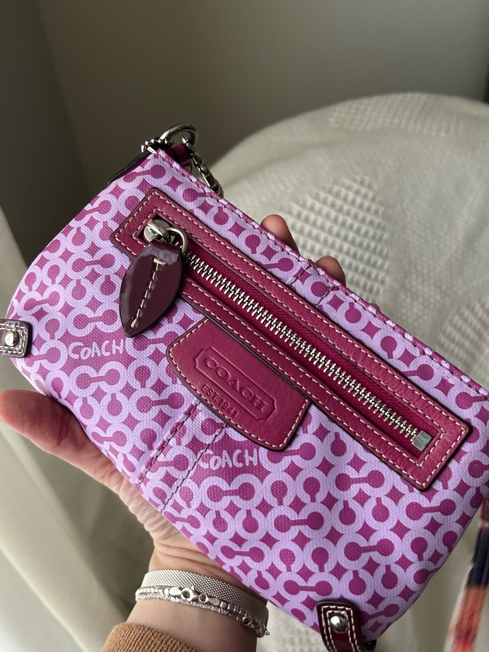Y2k Coach Penelope Op Art mini Leather Clutch with handle - purple hot Pink
